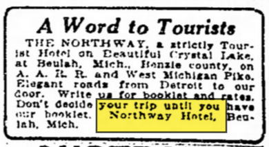 Northway Hotel (Northway Inn) - 1922 Ad